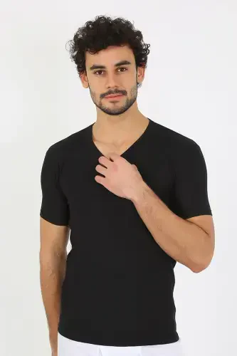 Akbeniz Men's Lycra V-Neck Black T-Shirt 65700 - 6