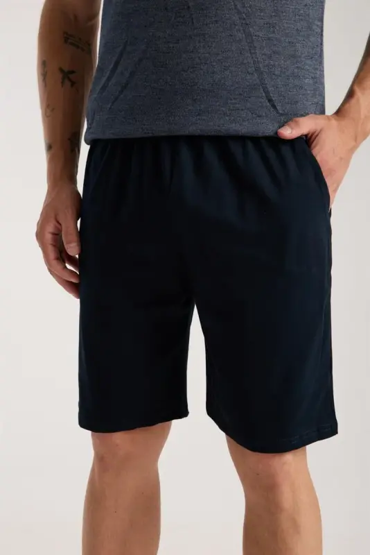 Akbeniz Men's Navy Blue Crew Neck Short Sleeve Shorts Pajama Set - 3