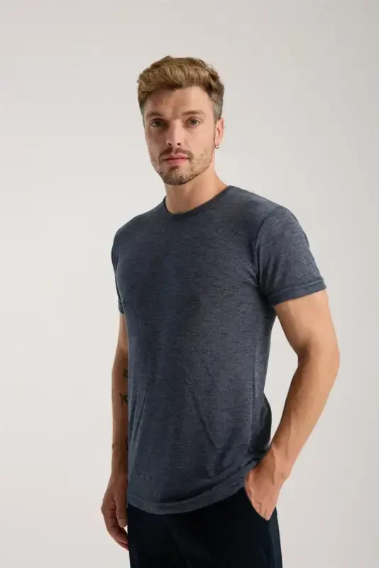 Akbeniz Men's Navy Blue Crew Neck Short Sleeve Shorts Pajama Set - 2