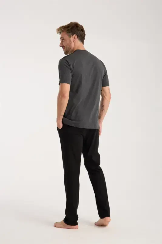 Akbeniz Men's Navy Blue Crew Neck Short Sleeve Shorts Pajama Set - 6