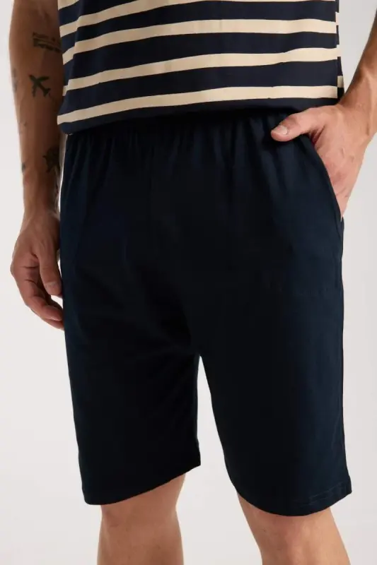 Akbeniz Men's Navy Blue Crew Neck Short Sleeve Shorts Pajama Set - 6