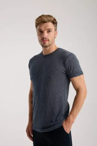 Akbeniz Men's Navy Blue Crew Neck Short Sleeve Shorts Pajamas Set - 2