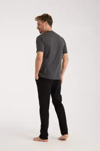 Akbeniz Men's Navy Blue Crew Neck Short Sleeve Shorts Pajamas Set - 6