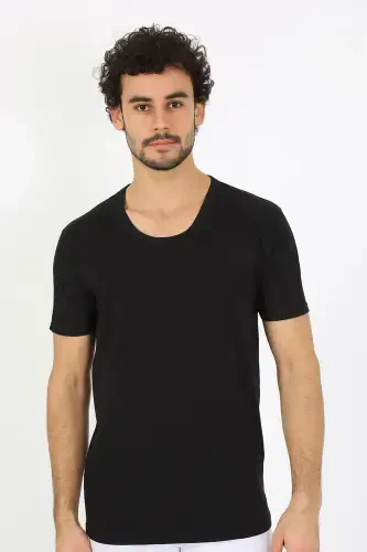 Akbeniz Men's Open Collar Black Knitted Undershirt 6565 - 3