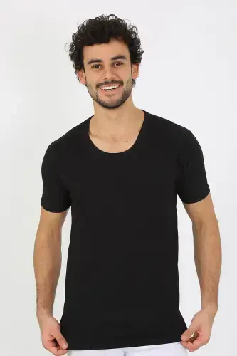 Akbeniz Men's Open Collar Black Knitted Undershirt 6565 - 6