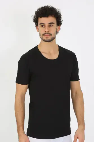 Akbeniz Men's Open Collar Black Knitted Undershirt 6565 - Modazone (1)