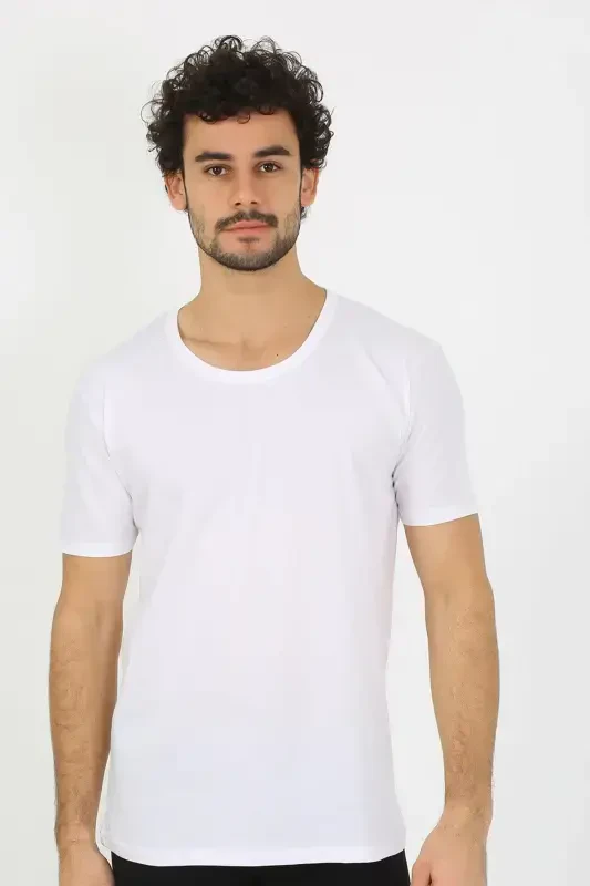 Akbeniz Men's Open Collar White Knitted Undershirt 6565 - AKBENIZ