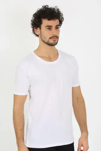 Akbeniz Men's Open Collar White Knitted Undershirt 6565 - 2