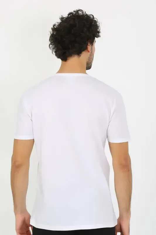 Akbeniz Men's Open Collar White Knitted Undershirt 6565 - 3