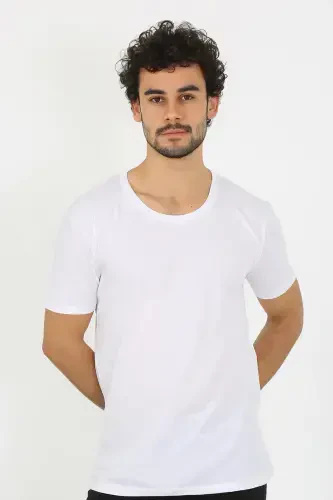 Akbeniz Men's Open Collar White Knitted Undershirt 6565 - 4