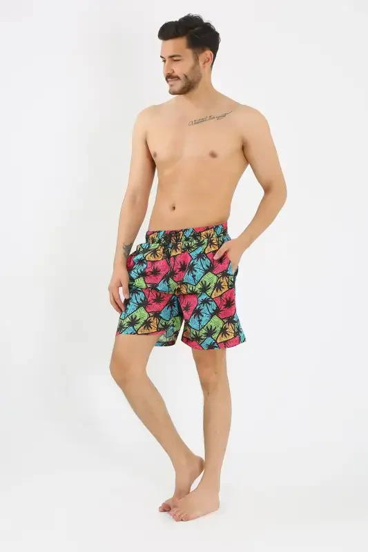 Akbeniz Men's Patterned Zipper Pocket Swim Shorts Black 27526 - 1