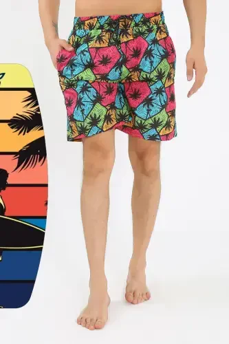 Akbeniz Men's Patterned Zipper Pocket Swim Shorts Black 27526 - 2