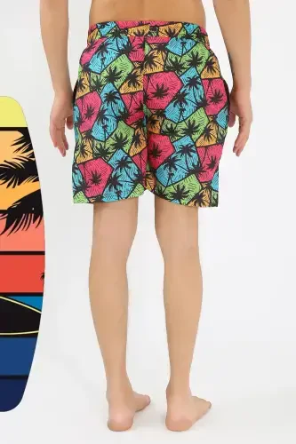 Akbeniz Men's Patterned Zipper Pocket Swim Shorts Black 27526 - 4