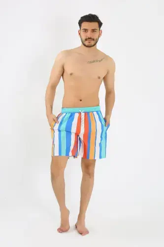 Akbeniz Men's Patterned Zipper Pocket Swim Shorts Blue 27526 