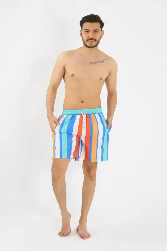 Akbeniz Men's Patterned Zipper Pocket Swim Shorts Blue 27526 - 1