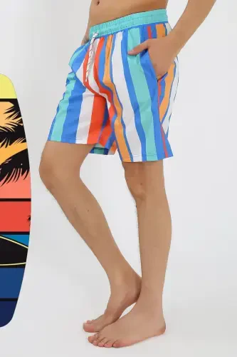 Akbeniz Men's Patterned Zipper Pocket Swim Shorts Blue 27526 - 2