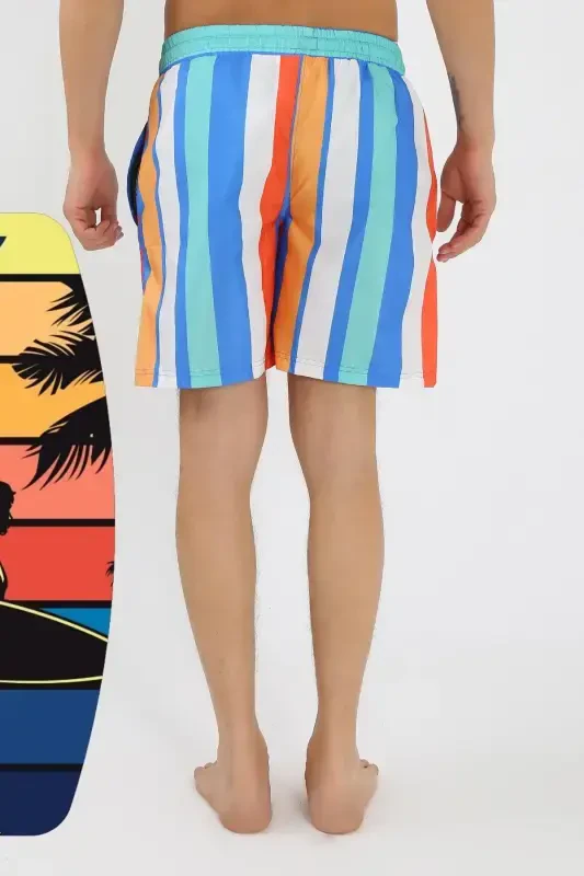 Akbeniz Men's Patterned Zipper Pocket Swim Shorts Blue 27526 - 4