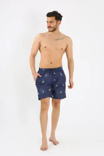 Akbeniz Men's Patterned Zipper Pocket Swim Shorts Navy Blue 27526 