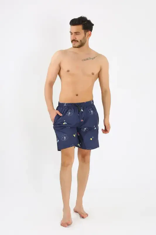Akbeniz Men's Patterned Zipper Pocket Swim Shorts Navy Blue 27526 - 1