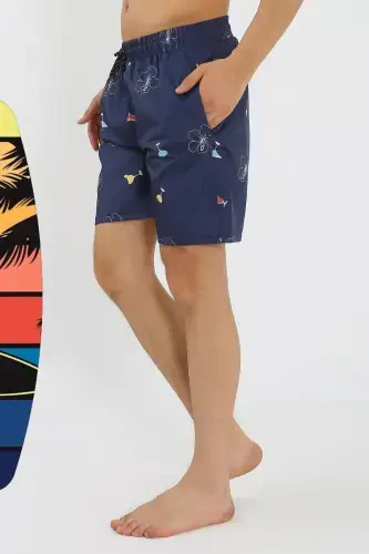 Akbeniz Men's Patterned Zipper Pocket Swim Shorts Navy Blue 27526 - 2