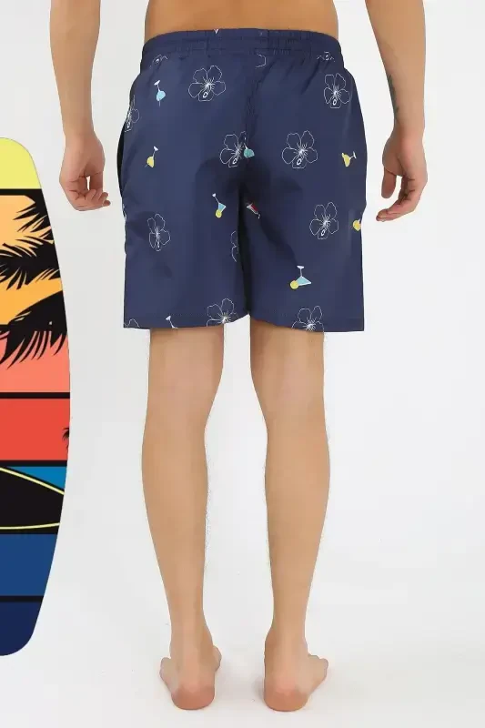 Akbeniz Men's Patterned Zipper Pocket Swim Shorts Navy Blue 27526 - 4