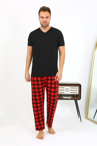 Akbeniz Men's Plaid Pattern Jersey Single Bottom Pajama 27540 Bordeaux - AKBENIZ (1)
