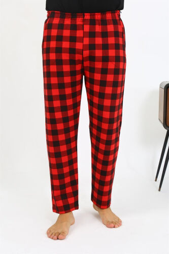 Akbeniz Men's Plaid Pattern Jersey Single Bottom Pajama 27540 Bordeaux - 4