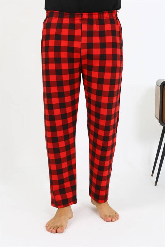 Akbeniz Men's Plaid Pattern Jersey Single Bottom Pajama 27540 Bordeaux - 4
