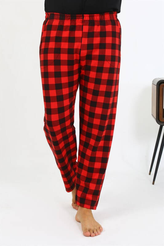 Akbeniz Men's Plaid Pattern Jersey Single Bottom Pajama 27540 Bordeaux - 5