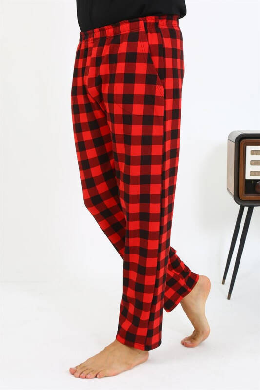 Akbeniz Men's Plaid Pattern Jersey Single Bottom Pajama 27540 Bordeaux - 6