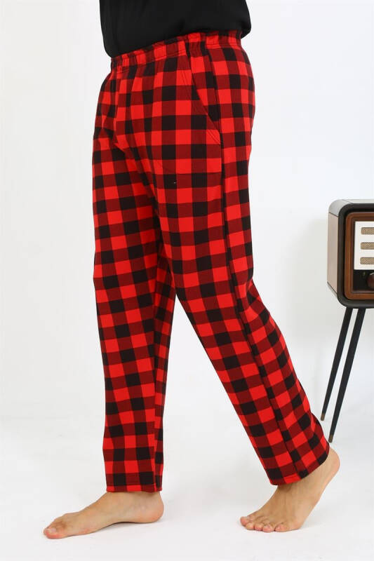 Akbeniz Men's Plaid Pattern Jersey Single Bottom Pajama 27540 Bordeaux - 7