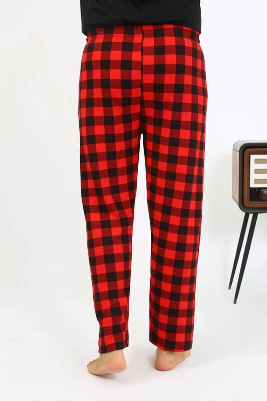 Akbeniz Men's Plaid Pattern Jersey Single Bottom Pajama 27540 Bordeaux - 8