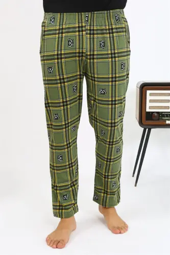 Akbeniz Men's Plaid Pattern Knitted Bottom Pajamas 27540 Khaki - 5