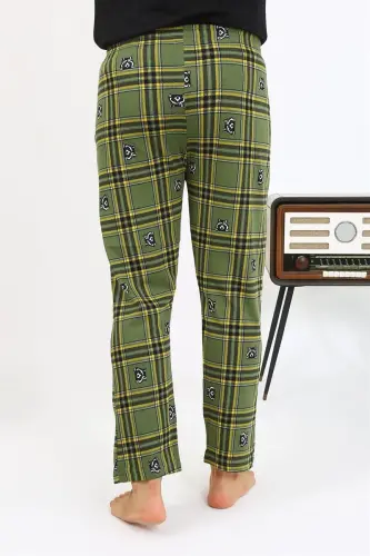 Akbeniz Men's Plaid Pattern Knitted Bottom Pajamas 27540 Khaki - 6