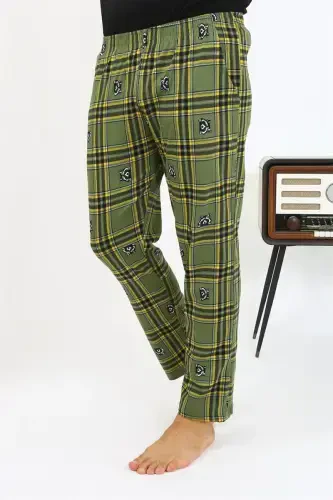 Akbeniz Men's Plaid Pattern Knitted Bottom Pajamas 27540 Khaki - 1