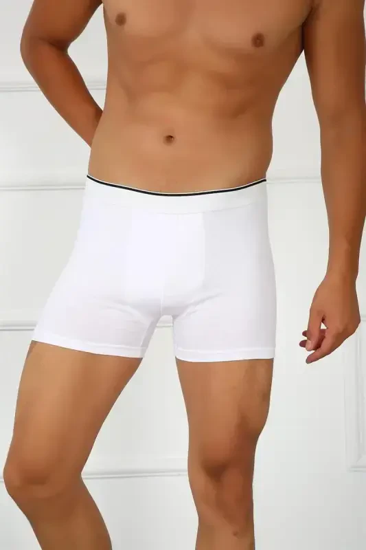 Akbeniz Men's Plus Size Cotton Lycra Boxer Shorts White 40134 - 1