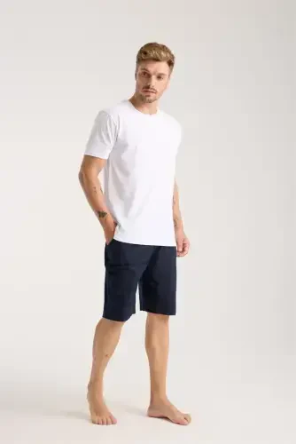 Akbeniz Men's Pocket Lacoste Cotton Jersey Shorts Navy Blue - 1