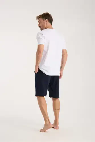 Akbeniz Men's Pocket Lacoste Cotton Jersey Shorts Navy Blue - 3