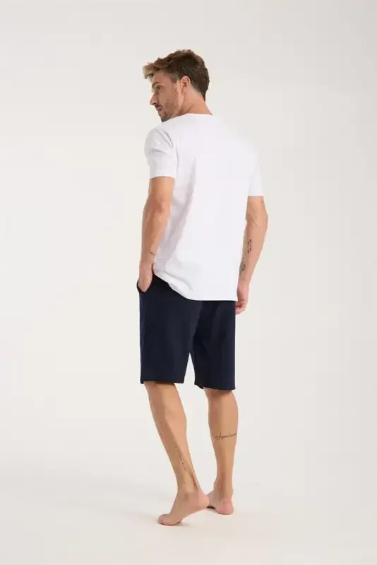 Akbeniz Men's Pocket Lacoste Cotton Jersey Shorts Navy Blue - 3