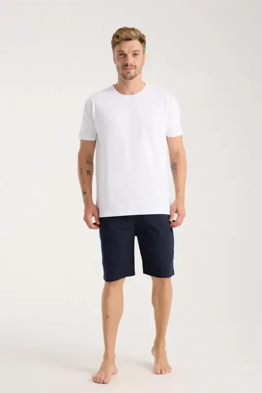 Akbeniz Men's Pocket Lacoste Cotton Jersey Shorts Navy Blue - 4