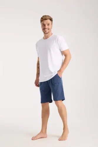 Akbeniz Men's Pocket Lacoste Cotton Knitted Shorts Navy Blue - 1