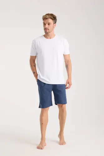 Akbeniz Men's Pocket Lacoste Cotton Knitted Shorts Navy Blue - 4