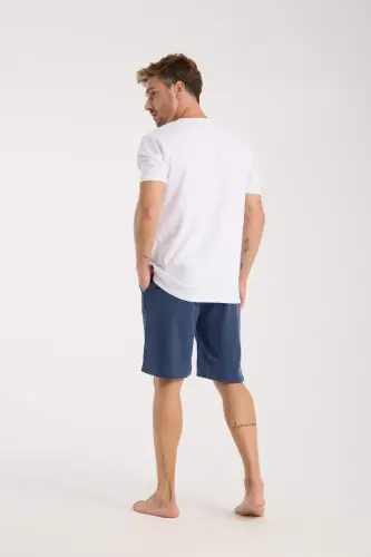 Akbeniz Men's Pocket Lacoste Cotton Knitted Shorts Navy Blue - 5