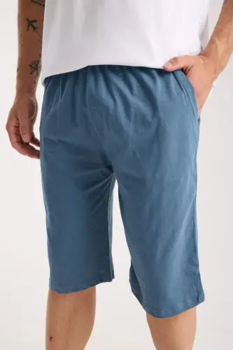 Akbeniz Men's Pocketed Cotton Jersey Shorts Indigo - BÜYÜKBEDENIZ (1)