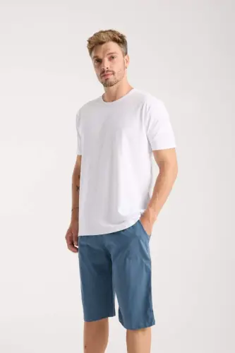 Akbeniz Men's Pocketed Cotton Jersey Shorts Indigo - 3