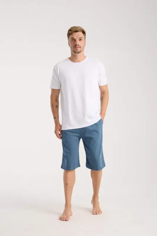 Akbeniz Men's Pocketed Cotton Jersey Shorts Indigo - 5