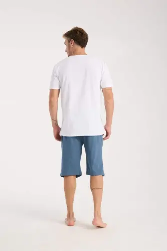 Akbeniz Men's Pocketed Cotton Jersey Shorts Indigo - 6