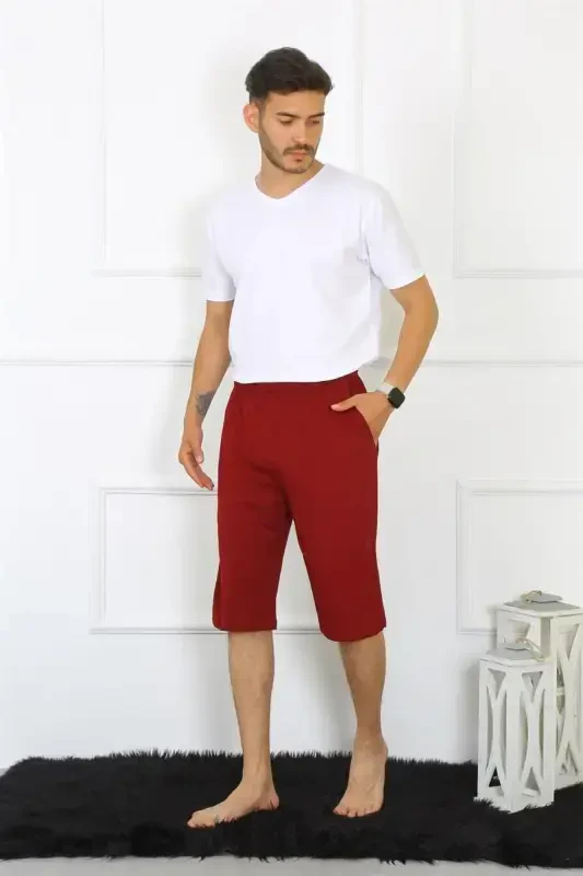 Akbeniz Men's Pocketed Cotton Lacoste Capri Burgundy 27554 - 1