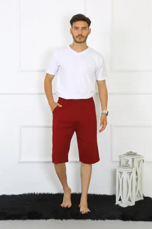 Akbeniz Men's Pocketed Cotton Lacoste Capri Burgundy 27554 - 2