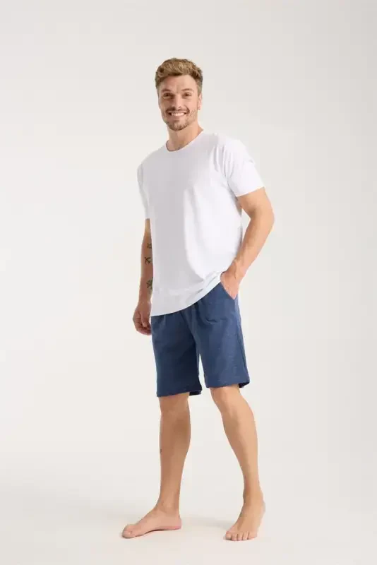 Akbeniz Men's Pocketed Lacoste Cotton Jersey Shorts Navy Blue - 1